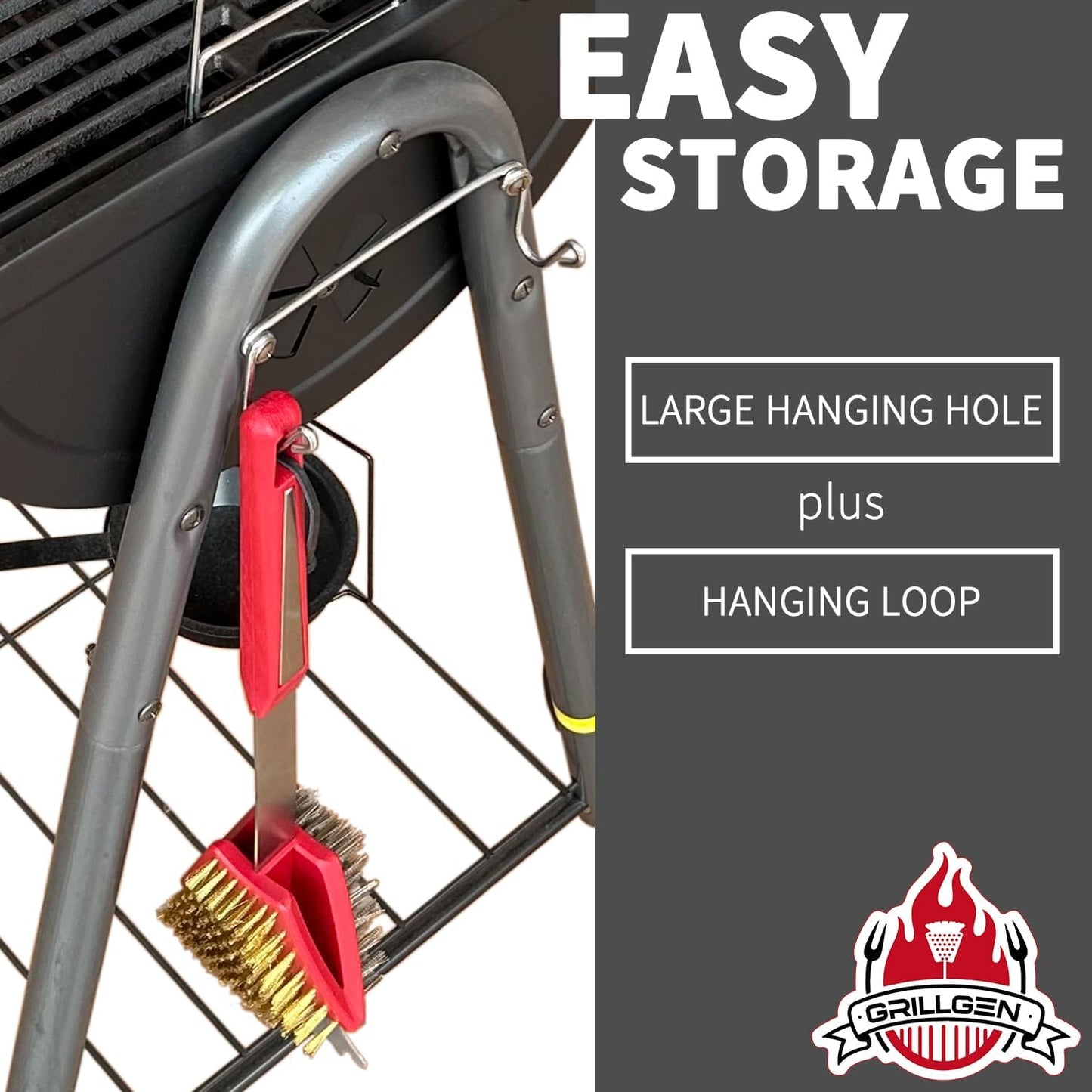 GRILLGEN Grill Brush and Scraper- Heavy Duty Grill Brush with Steel and Brass Bristles BBQ Cleaner for Outdoor Grills,BBQ Accessories for Porcelain, Cast Iron, Stainless Steel Grates