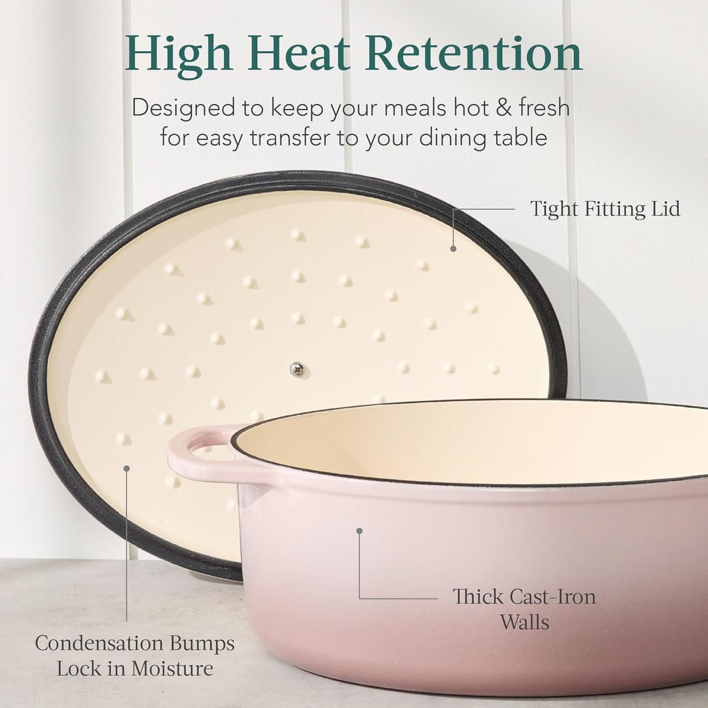 Best Choice Products Oval 7.5 Quart Enamel Cast-Iron Dutch Oven, Heavy-Duty Pre-Seasoned for Baking, Cooking w/Side Handles – Mushroom Beige