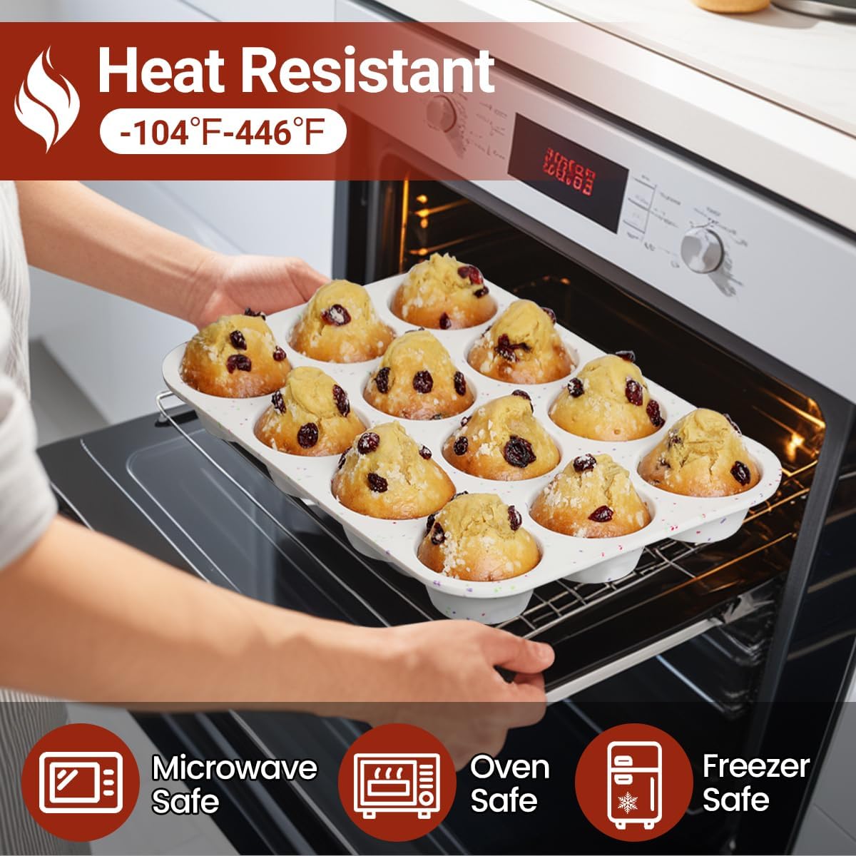 CAKETIME Silicone Muffin Pan, Cupcake Pan 12 Cups Regular Size Muffin Tin Non Stick Muffin Pan for Baking Banana Muffin, Cupcake, Egg Muffin 2 Pack Confetti