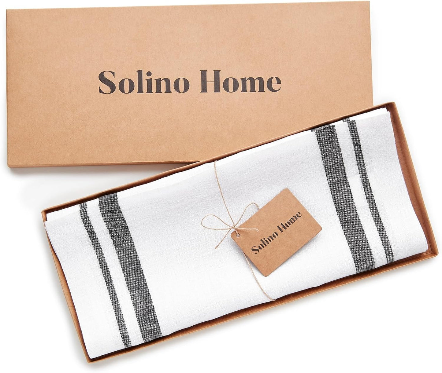 Solino Home Linen Table Runner 72 Inches Long - 100% Pure Linen Black and White French Stripe Table Runner 16 x 72 Inch for Dining, Dresser, Fall, Autumn, Halloween, Thanksgiving