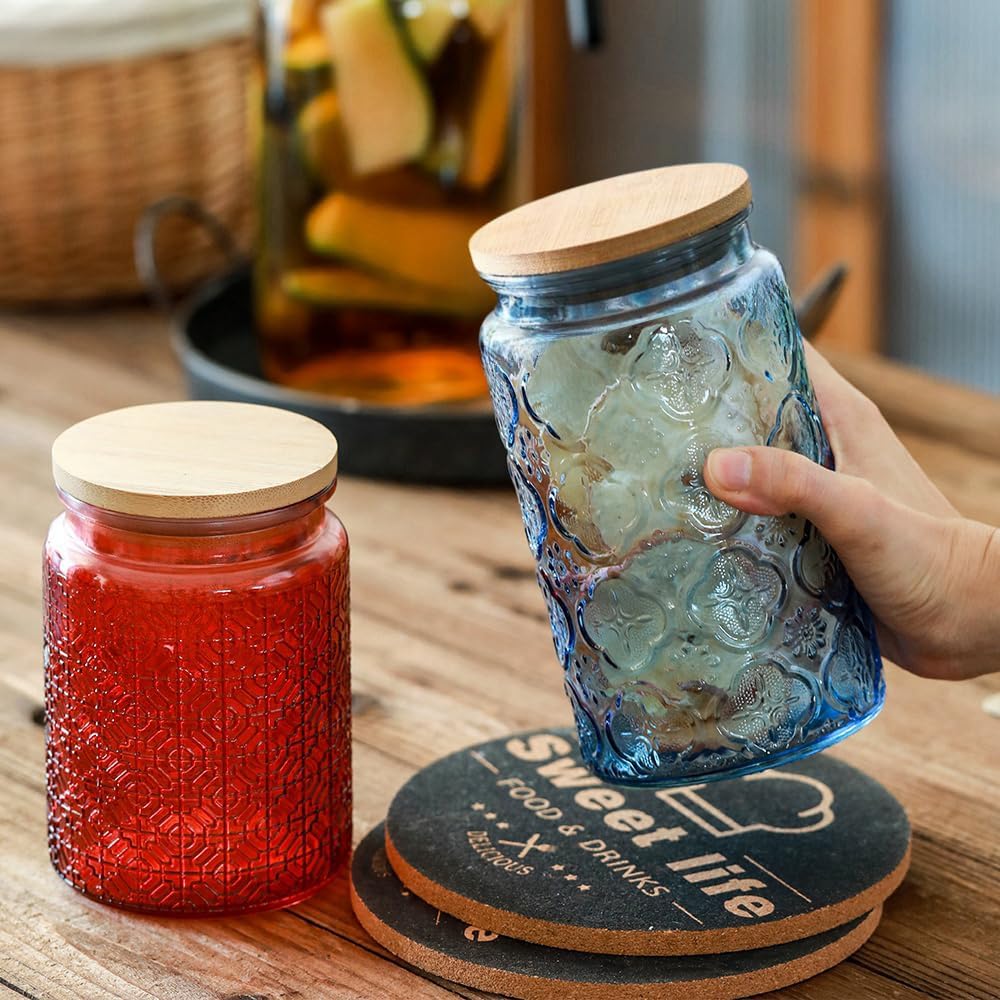 ANSQU 34oz Blue Glass Container, Candy Jar with Lid, Vintage Colored Mason Jars for Kitchen Decorative Jar for Coffee Tea Candy Cookies, Cute Jar (Blue, 1 Pack)