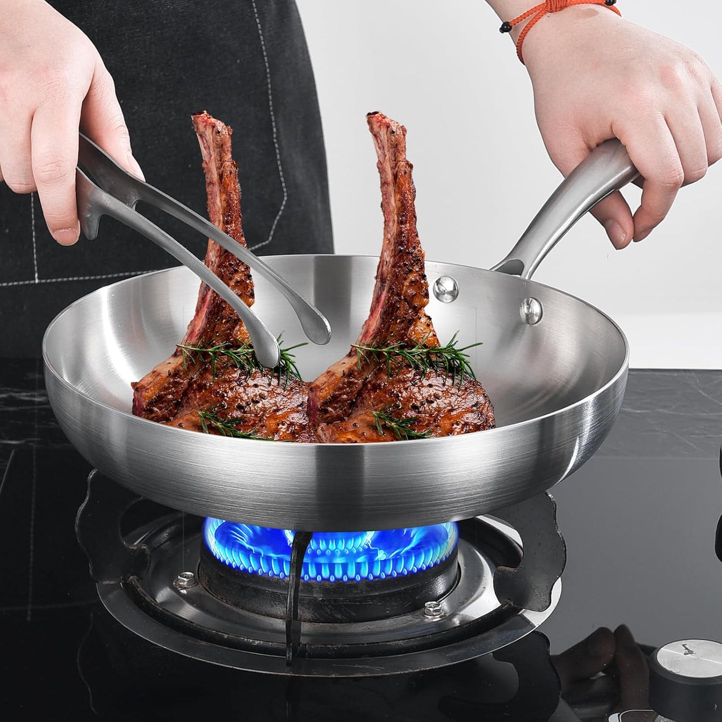 Inqibee 8.5 Inch Tri-Ply Stainless Steel Frying Pan,Small Stri-Frying Skillet,Induction Cooking Pan,Dishwasher and Oven Safe.