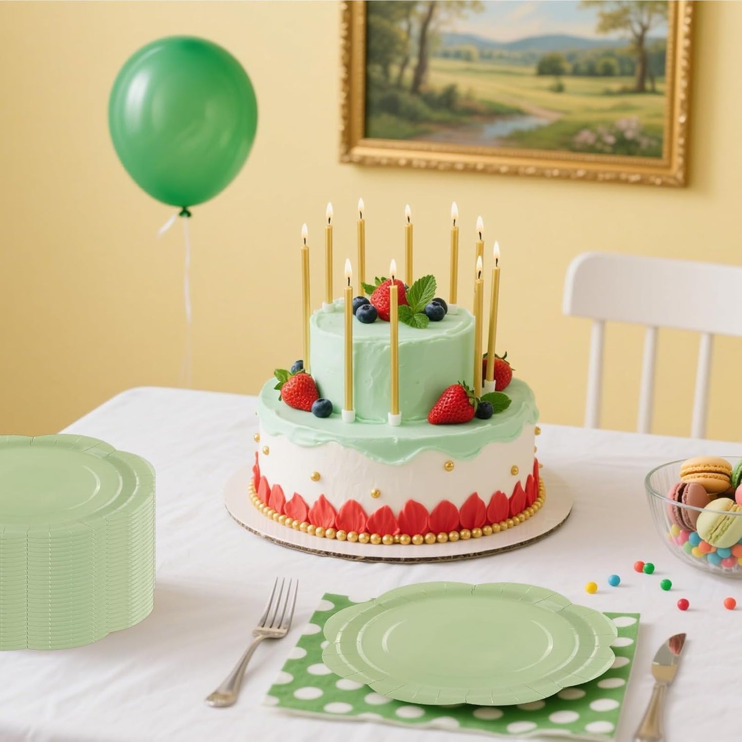 30 Pack Sage Green Paper Plates 9 Inch, Disposable Scalloped Plates Cake Dessert Plate for Dinner Baby Shower Wedding Bridal Shower Birthday Party Supplies (Sage Green, 9 inch)