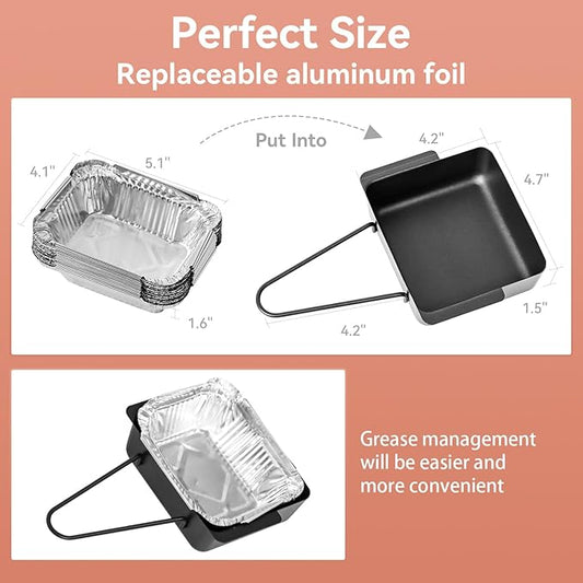 Grill Drip Pan for Nexgrill 720-0830H 720-0888N 720-0925P 720-0896 720-08882A, Grease Catcher Cup Box for Cuisinart CGG-7400,CGG-8500, Holder Drip Tray with 15Pack Aluminum Foil Liners