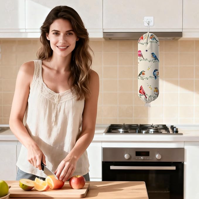 Bird Plastic Bag Holder, Wall Mount Organizer Reusable Hanging Canvas Grocery Bags, Bird Hanging Plastic Bag Dispenser for Kitchen Home Pantry Decor, Birds Shopping Bags Storage Dispenser