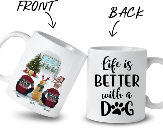 Gossby Personalized Dog Mug - Life is Better with a Dog (2 Men - Dog) - 11oz, 15oz White, Two-tone Ceramic Christmas Coffee Mugs for Dog dad - Personalized X-mas Dog Owner Gifts for Men