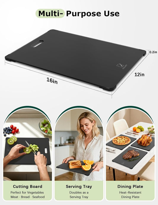 Tempered Glass Cutting Board Set, Large 16"x12" Glass Cutting Board for Kitchen with 4 Non-Slip Feet, Heat & Shatter Resistant Glass Cutting Board Dishwasher Safe, Perfect Kitchen Gift & Decor-Black