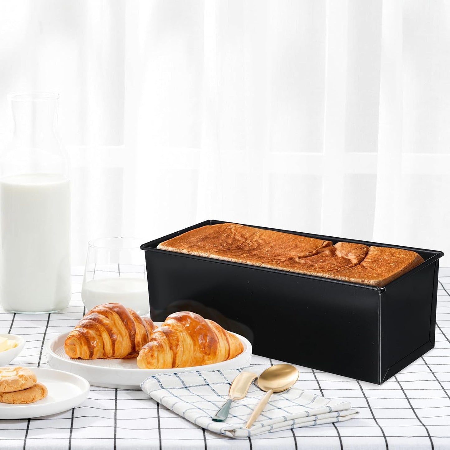 Luxshiny Pullman Loaf Pan with Lid: Non-Stick Bread Toast Box Mold with 5 Holes Design for Homemade Bread - 1.65LB Dough Capacity