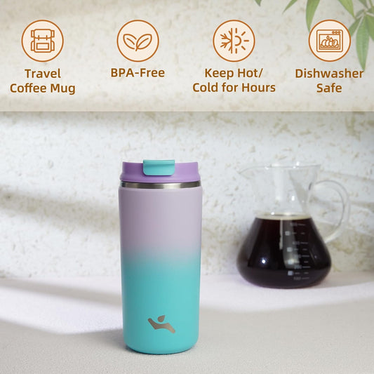 Tumbler with Lid, 12 oz Travel Coffee Mug Double Wall Vacuum Stainless Steel Thermal Metal Cup Insulated Water Bottle,Lavender Green