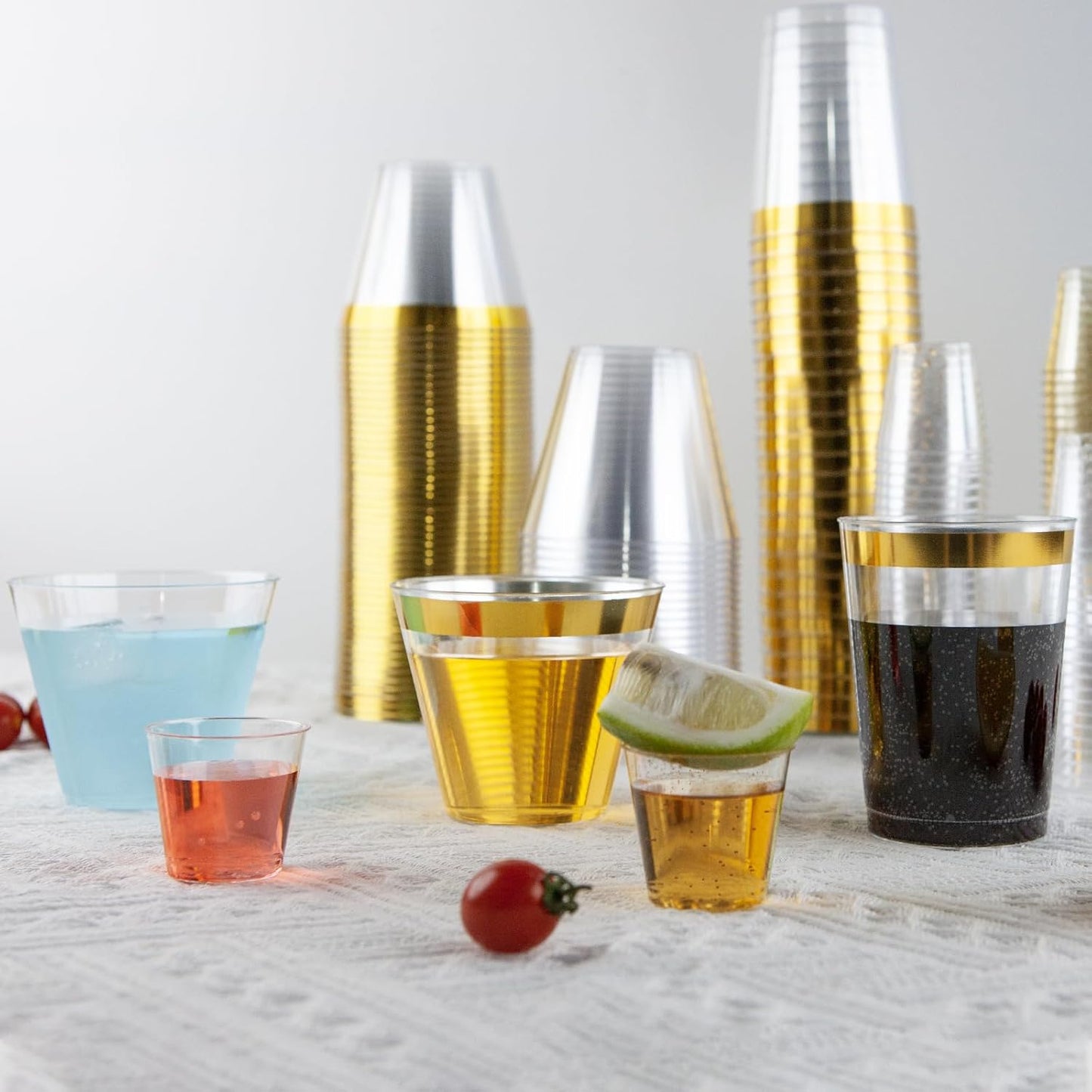 50Counts 9OZ. Clear Plastic Cups, Disposable Cups Classic 9 Ounce Squat Cups Party Tumblers Plastic Wine Glasses Disposable Party Wedding Events