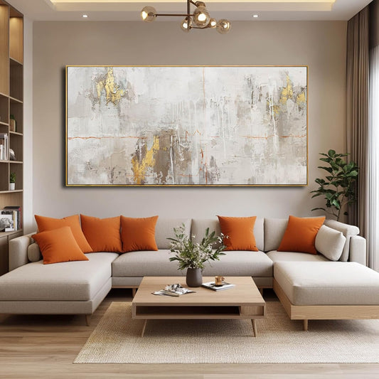 VAYIMDH Abstract Canvas Wall Art Graffiti Wall Decor Gold and White Wall Decorations 36"x70" Decorative Pictures for Bedroom Office Artwork