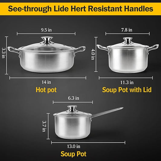 Wodillo 6Pcs Pots and Pans Set, Stainless Steel Pot Set, Nonstick Kitchen Cookware Set, Induction Pots Set with Stay-Cool Handle, Works with Electric and Gas Cooktops, Dishwasher Safe