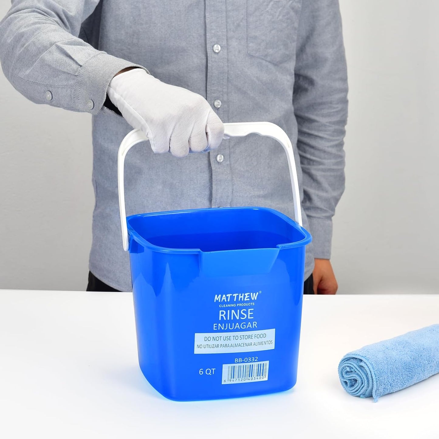 Matthew Red&Green&Blue Detergent and Sanitizing Cleaning Bucket 6 Quart Cleaning Pail,Set of 3 Square Containers,Built-In Spout w/Handle,Wash Rinse Sanitize Handwash Bucket,Incl.3Pcs Microfiber Cloths