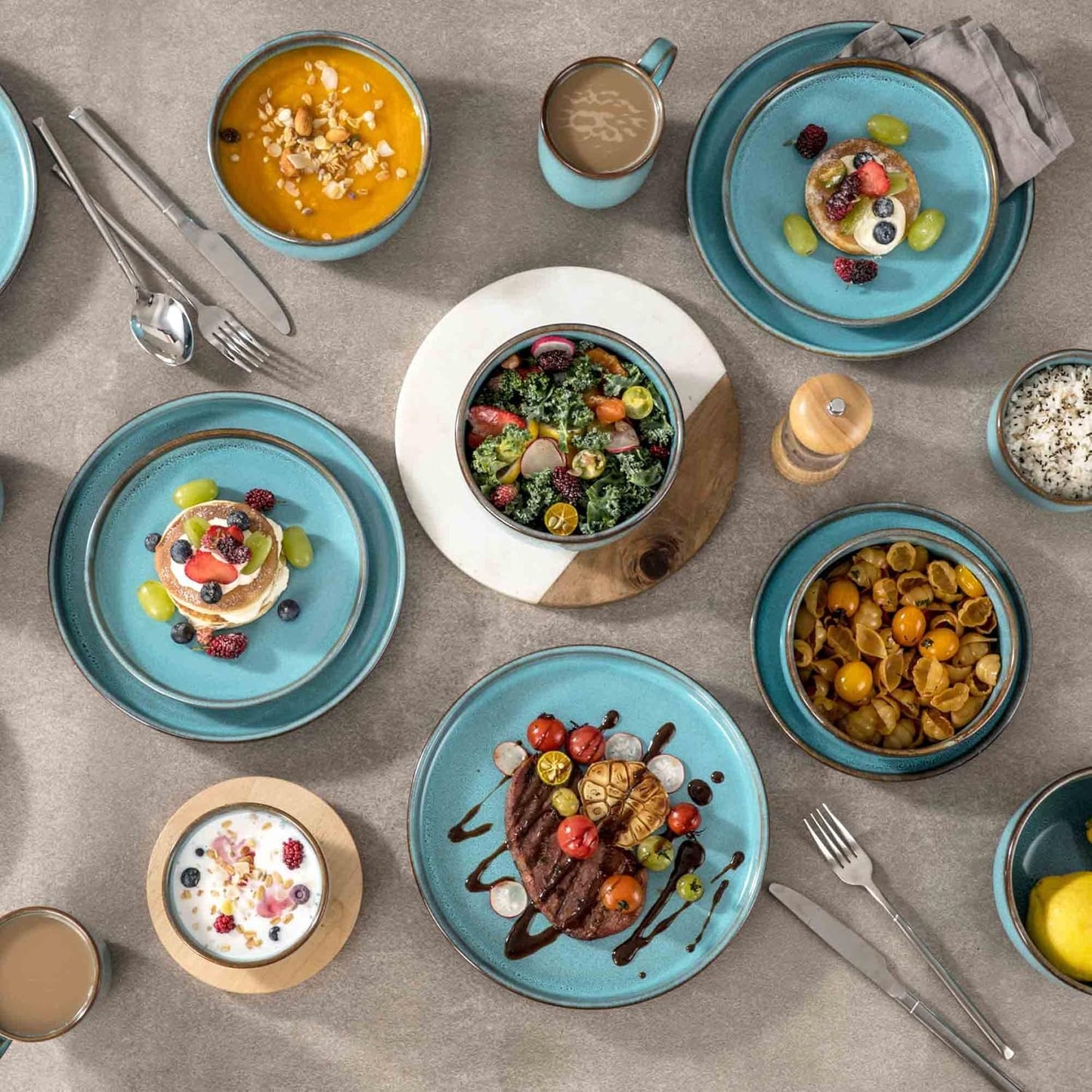 Henten Home Ceramic Cereal Bowl Set, 26 OZ Noodle Bowls Set of 4, Porcelain Salad Bowls for Kitchen, Reactive Glaze Serving Soup Bowls for Ramen, Oatmeal, Microwave Safe (Aqua)