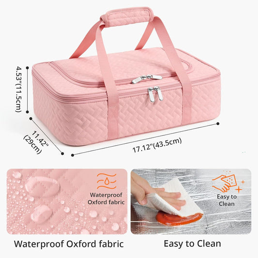 Insulated Casserole Carrier - Portable Casserole Carrier for Hot or Cold Food, Lasagna Holder for Parties,Picnic,Cookouts,Traveling - Fits 9" x 13" Baking Dish (Pink)