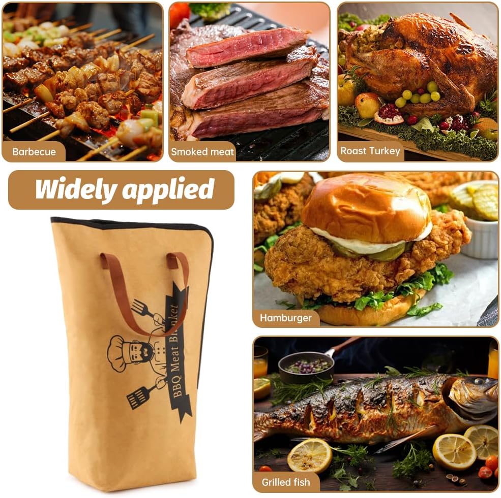 BBQ Blanket for Resting Meat, 21 inch Reusable Smoker Grilling Meat Resting Bag with Zippers, BBQ Accessories for Large Brisket/Beef/Turkey, Gifts for Men(Include 50 Deli Paper)