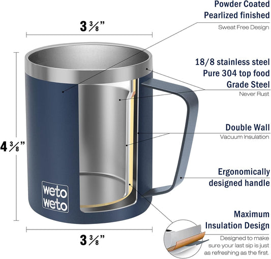 WETOWETO 14 oz Coffee Mug, Vacuum Insulated Camping Mug with Lid, Double Wall Stainless Steel Travel Tumbler Cup, Thermal Coffee Mug, Powder Coated Navy Blue