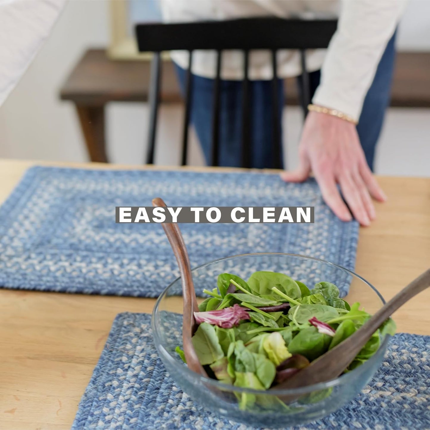 Homespice Denim Braided Oval Table Runner, Country Coastal Decor, Blue 11x36 - Jute Dining Table Accessories - Rich Colors, Easy to Clean, Durable and Protects Furniture