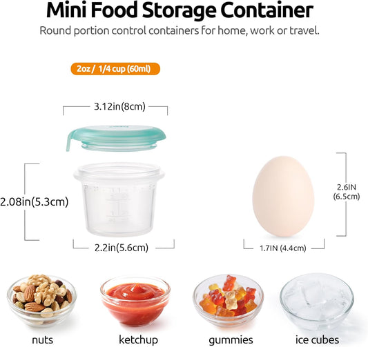 U-Taste 2oz Silicone Food Container: Mini Kitchen Storage with Airtight Lid, Freezer & Microwave Safe, Dip Box with Date Marking Circle, Clear Round Stackable for Sauce, Dressing, Condiment -Aqua Sky