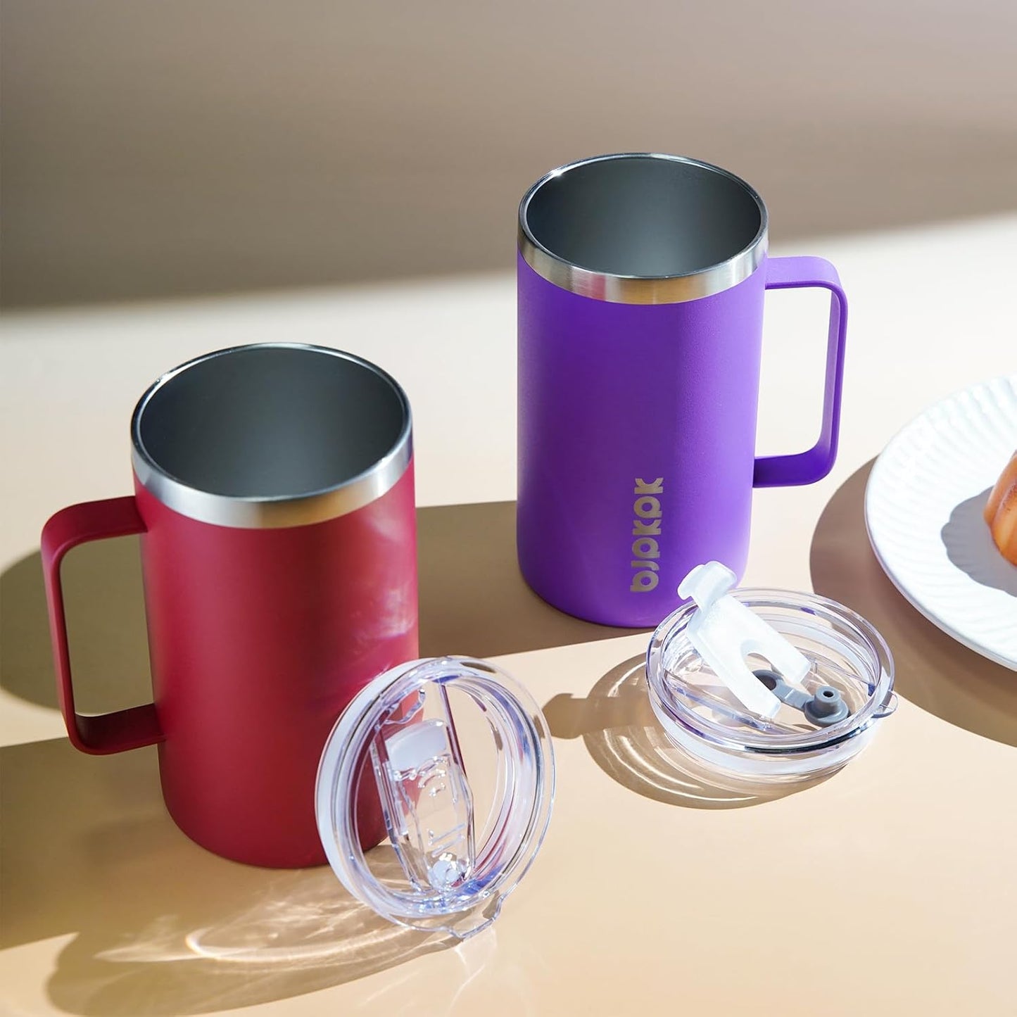 BJPKPK Insulated Coffee Mug with 2 Lids, 25oz Stainless Steel Insulated Tumbler with Handle, Double Wall Vacuum Coffee Cups, BPA Free Travel Mug for Coffee, Tea and Drinks, Red