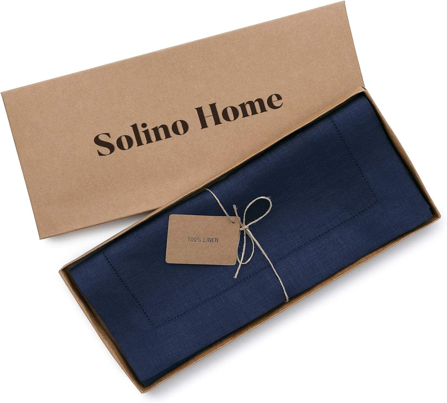 Solino Home Linen Navy Blue Table Runner 120 Inches Long - 100% Pure Linen Hemstitch 14 x 120 Inch Table Runner for Dining, Fall, Autumn, Thanksgiving, Christmas - Classic Hemstitch