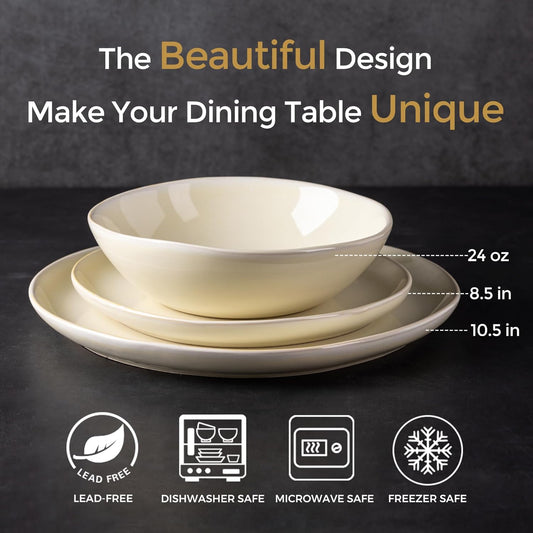 AmorArc Ceramic Dinnerware Sets,Handmade Reactive Glaze Plates and Bowls Sets,Highly Chip and Crack Resistant | Dishwasher & Microwave Safe Dishes Set, Service for 4 (12pc)