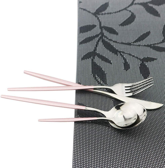 Pink Silver Silverware Set, JASHII 30-Piece Stainless Steel Satin Finish Flatware Set, Kitchen Utensil Set, Mirror Polished Tableware Cutlery Set for Home and Restaurant, Dishwasher Safe