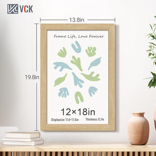 VCK 12x18 Oak Wood Frame for Poster & Picture, Natural Solid Wood Photo Frames 5 Pack, Wall Gallery Frame