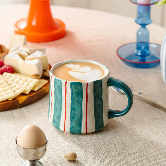 Stripe Ceramic Coffee Mugs, 12oz Vibrant Striped Red and Green Alternating Design Cute Mugs, Dishwasher & Microwave Safe Cups for Coffee, Tea, and Cocoa, Perfect for Daily Brews tea or coffee