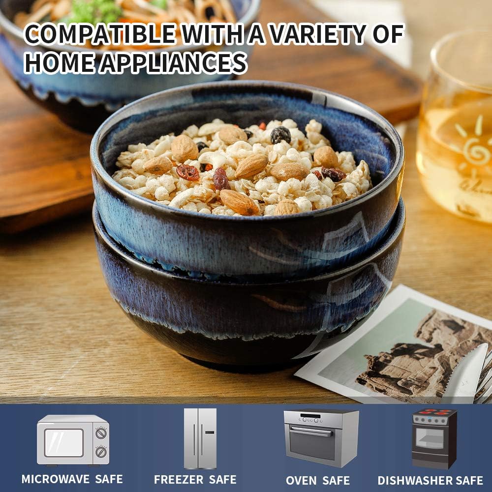 24 Ounce Soup Bowl Set, Porcelain Cereal Bowls Microwave And Dishwasher Safe, Ceramic Kitchen Bowls For Oatmeal Breakfast, Chip, Rice, Reactive Glaze Set of 4 (Nebule Blue)