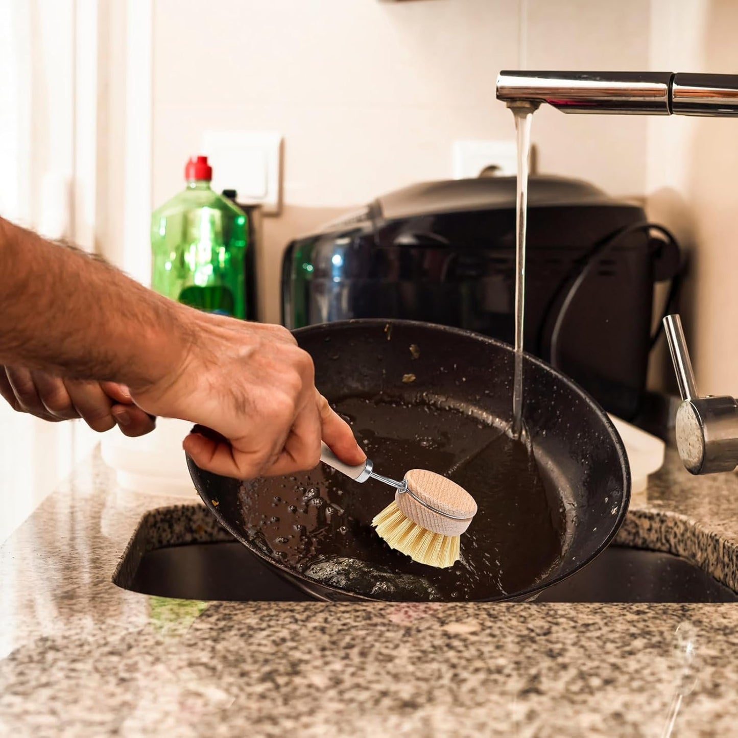 Boao Dish Brush with Beechwood Handle with 5 Replacement Heads Natural Wood Dish Scrub Brush for Washing and Cleaning Pots and Pans