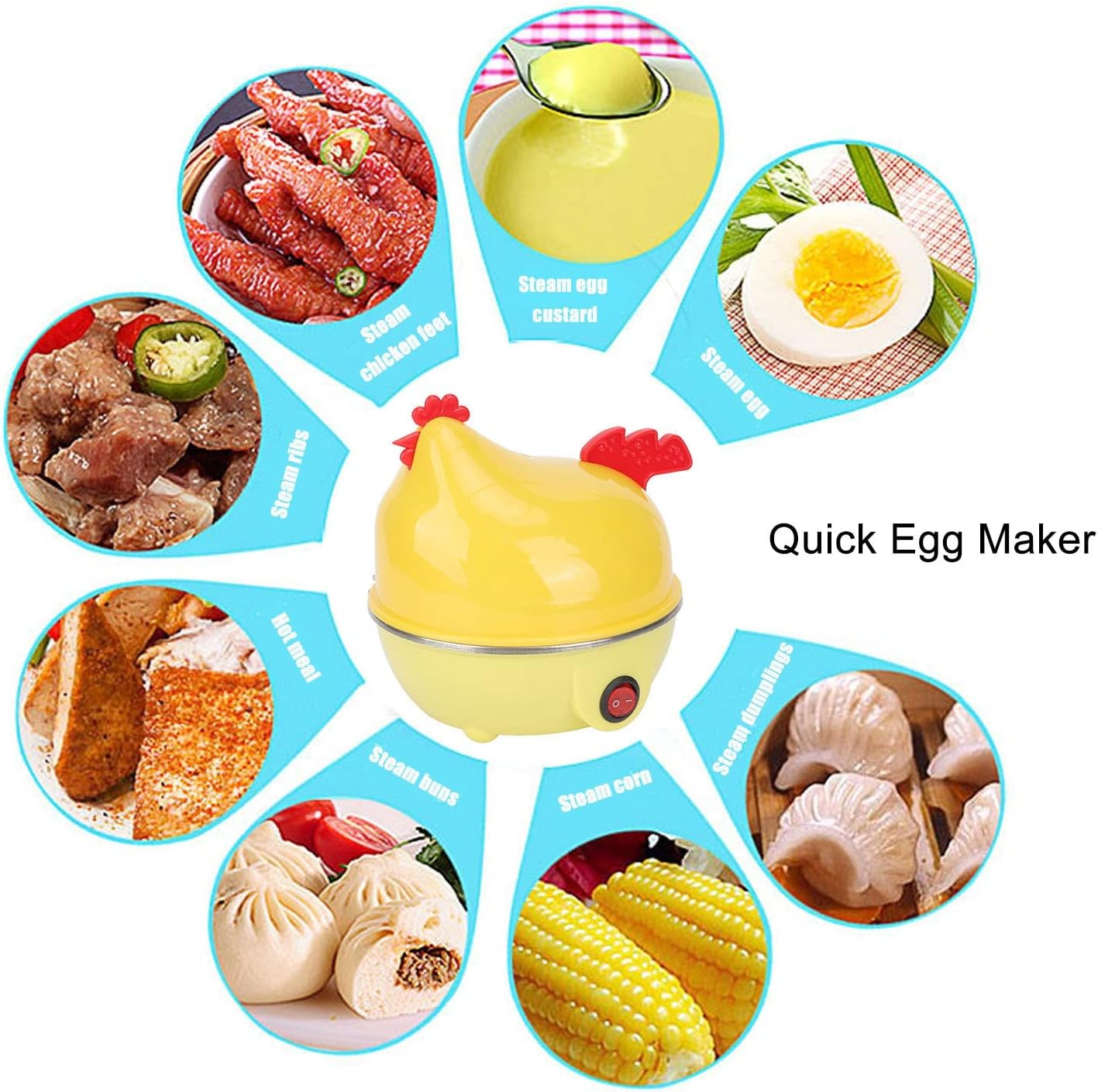 Electric Egg Boiler, Chicken Shape Egg Cooker, Multifunction Chicken Shape Rapid Egg Boiler, 7 Egg Capacity Automatic Shut Off Mini Breakfast Machine