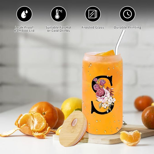 Monogrammed Glass Drinking Cup With Lid Straw Sympathy Bereavement Memorial Gift for Loss Father Dad Mother Mom Kids Husband Wife Loved Friends Pet Dog Cat Going Away Condolence Remembrance Grieving,S