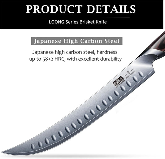 HOSHANHO Carving Slicing Knife, 10 Inch Japanese High Carbon Steel Brisket Knife with Ergonomic Pakkawood Handle, Razor Sharp Curved Butcher Breaking Knives for Meat Cutting