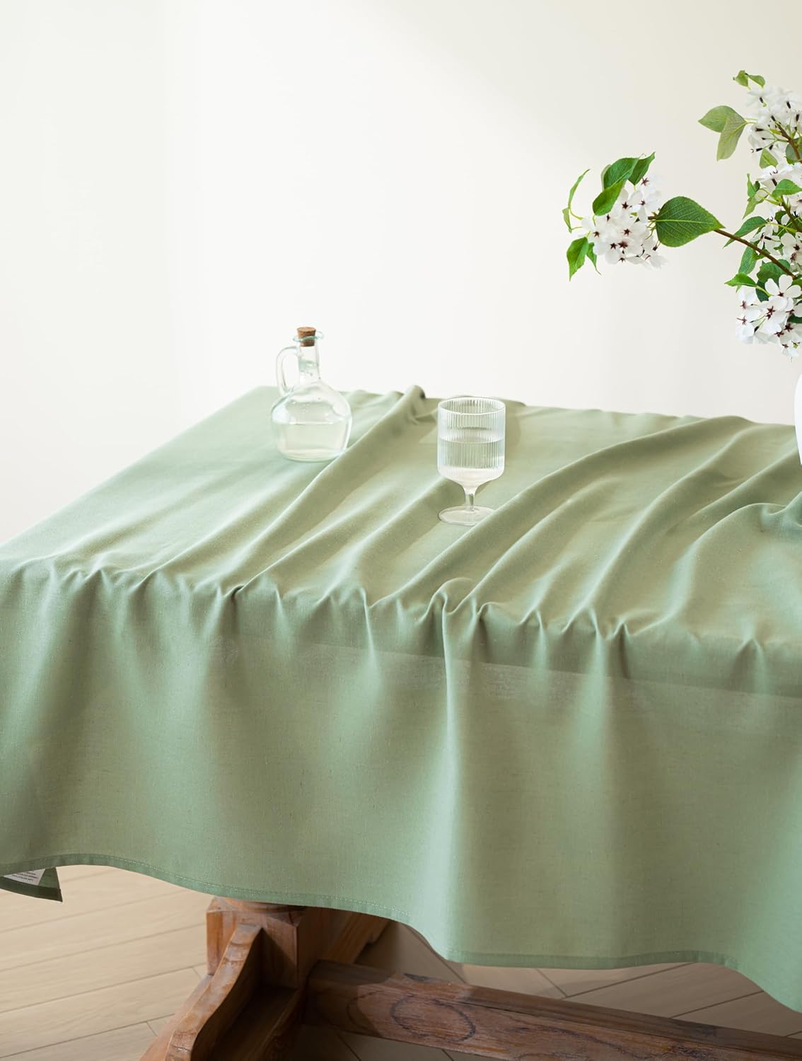 Sage Green Tablecloth for Rectangle Tables 6-8 Person Farmhouse Neutral Table Cloth Rectangular Kitchen Decoration Dining Spring Pastel Green Table Cover Washable 60x84