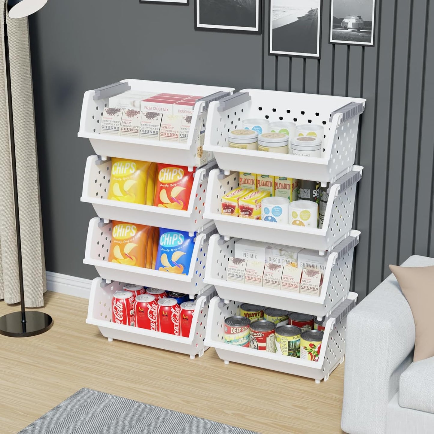 Xyskin Stackable Storage Bins, Large Open Front Storage Bins for Closet, Kitchen, Office, or Pantry Organization, Pack of 4