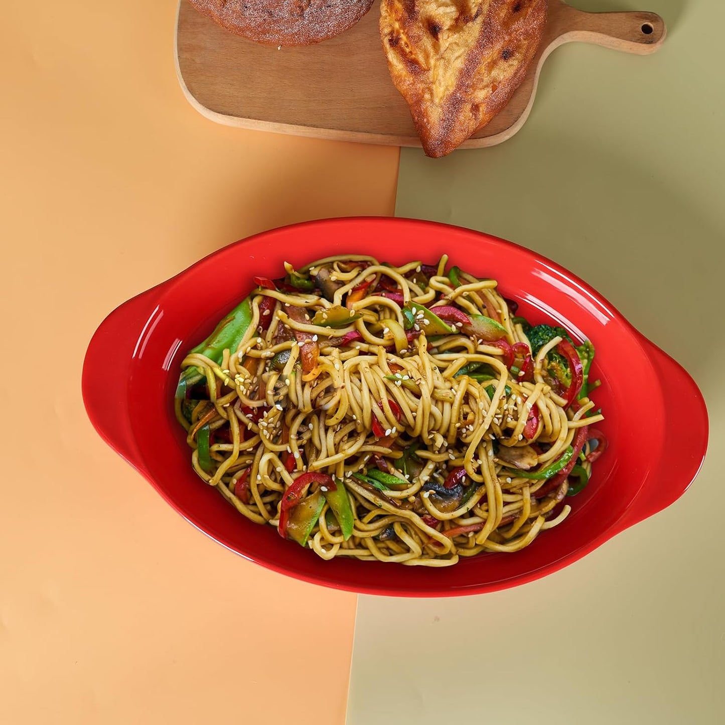 LEETOYI Porcelain 9x13 Large Oval Au Gratin Pans,Baking Dish for Servings, Bakeware with Double Handle for Kitchen and Home (Red)