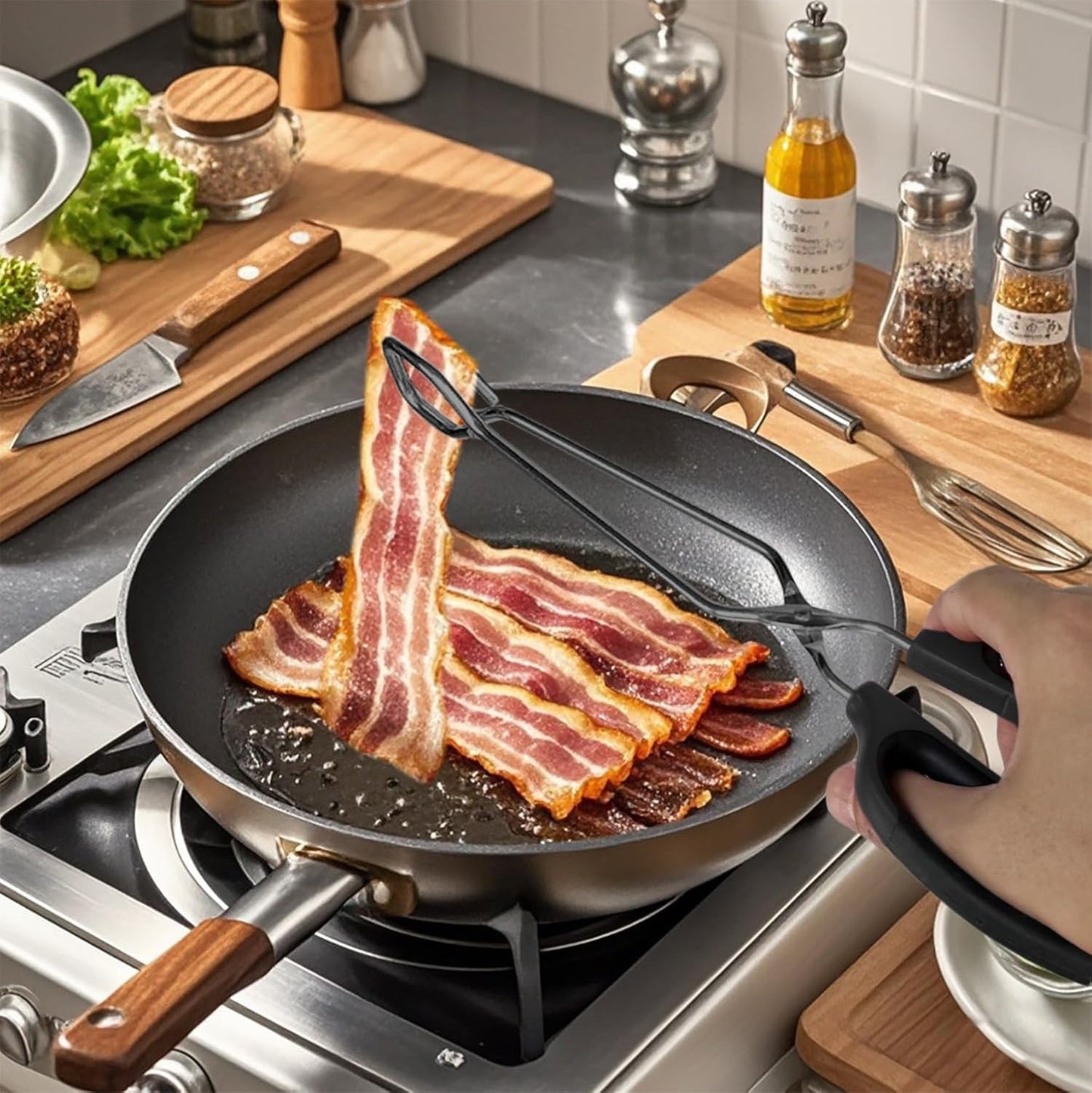 12" Stainless Steel Scissor Tongs with Comfort-Grip Handle (Black)