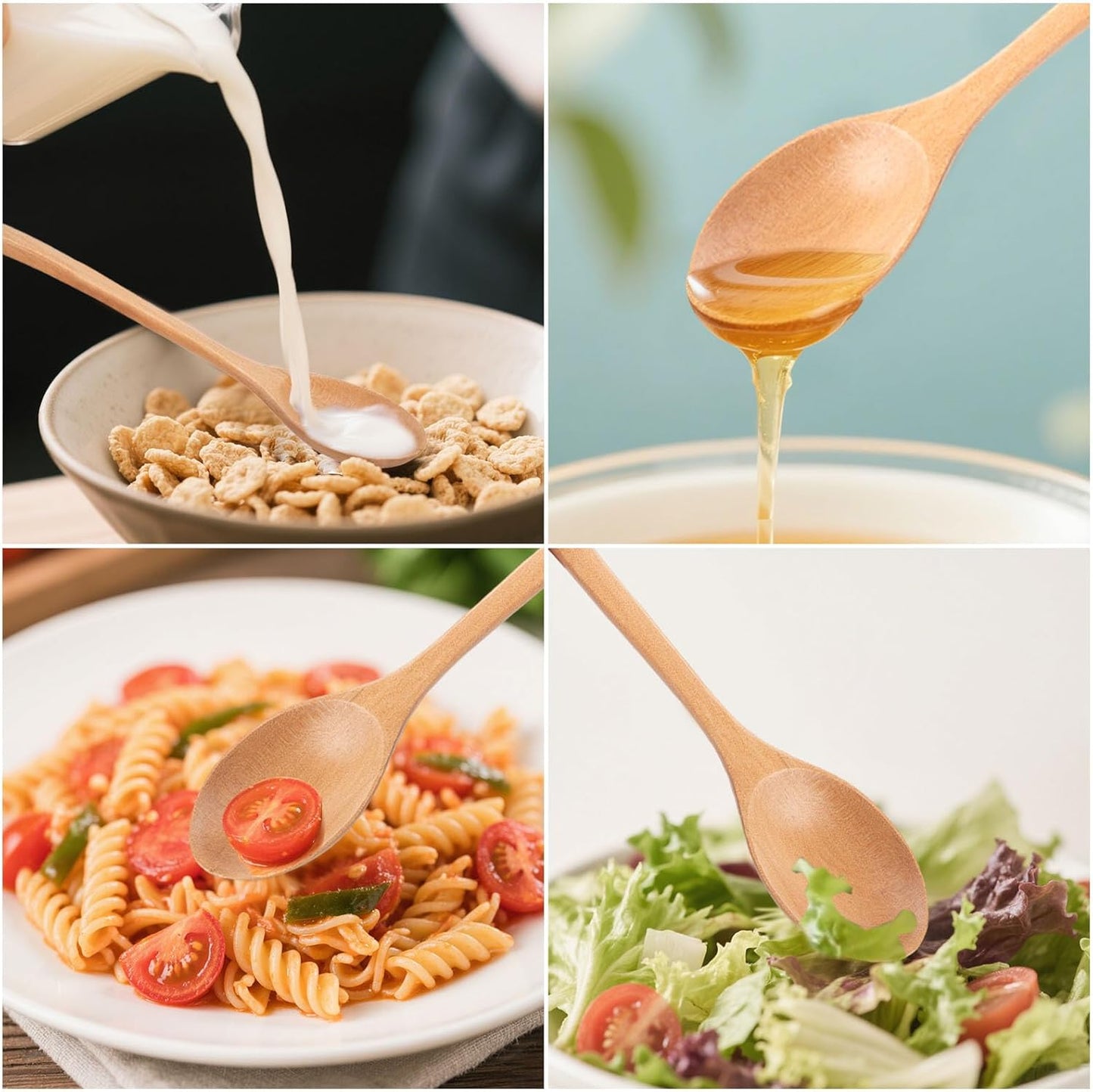 HAKSEN Wooden Spoons, 6PCS 9 Inch Wood Soup Spoons for Eating Mixing Stirring, Long Handle Spoon for Japanese Style Home Kitchen Cooking Stirring