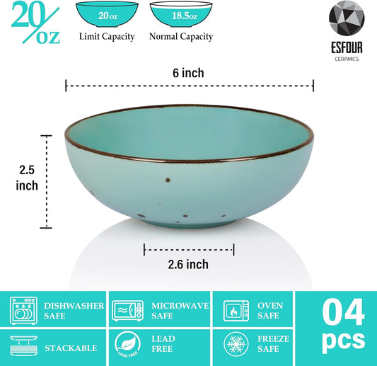 Esfour Round Porcelain Bowls - 20 Ounce - Set of 4 - Microwave, Oven, Dishwasher-Safe, Scratch Resistant, Porcelain Durable Small Dishes Bowls for Cereal, Salad, Pasta, Soup Dessert - Assorted Natural