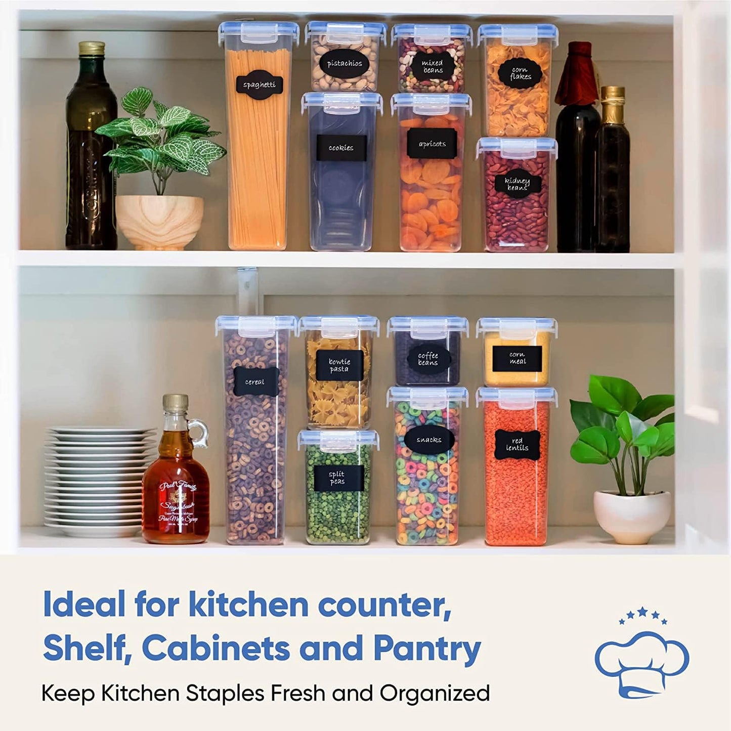 Airtight Food Storage Containers Set with Lids For Kitchen Organization 14 Pack - BPA Free Food Canisters With Labels, Marker & Spoon Set For Pantry Organization And Storage - Royal Blue