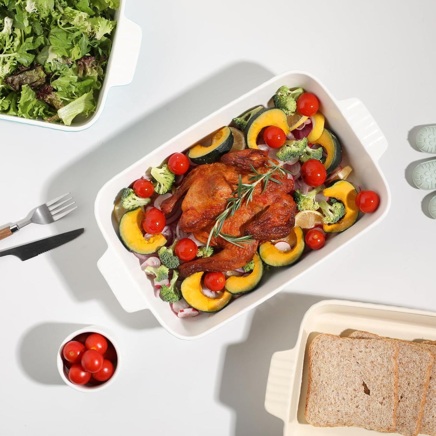 Sweejar Ceramic 13 x 9 Baking Pan, Cake Baking Dish for Brownie, Porcelain Striped Casserole Dishes for Oven with Handle for Lasagna, Family Dinner(Beige)