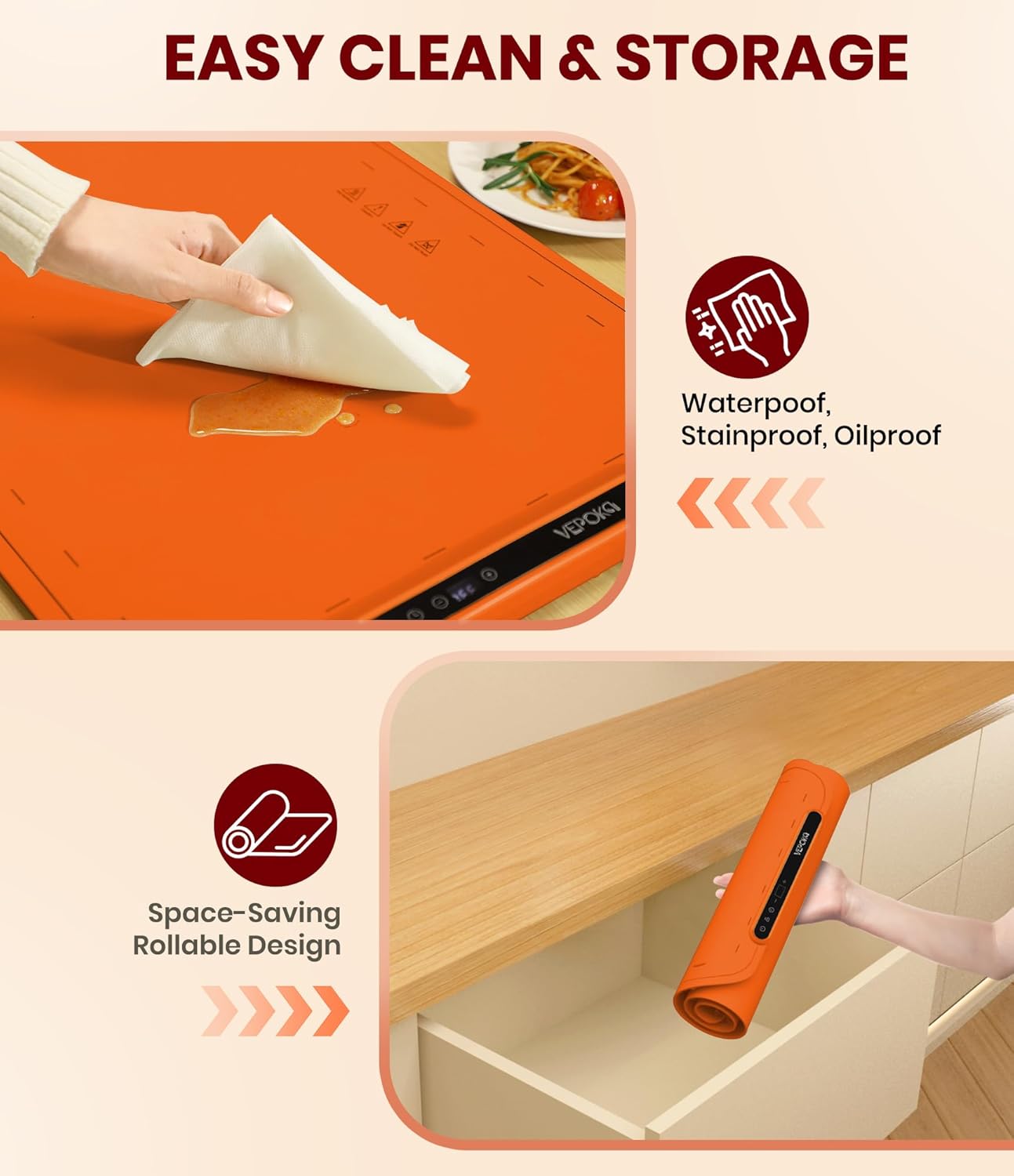 Food Warming Mat for Buffet, VEPOKA Food Warming Mats for Countertop, Silicone Heating Mat with 7 Temperature Levels& Auto Shut-Off, Food Warmers for Parties, Gatherings, Everyday Use