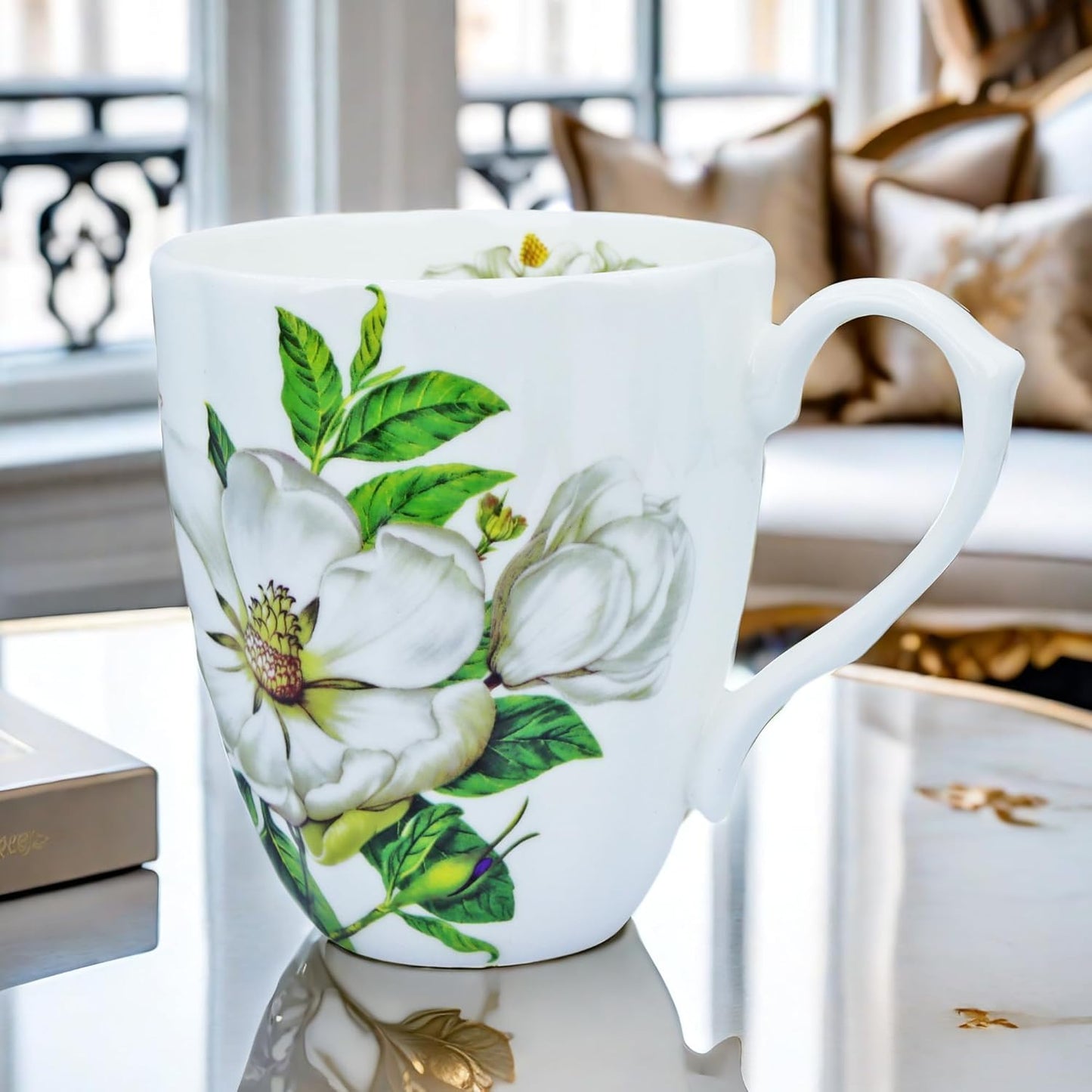 14oz Cute Coffee Mugs for Women Cute Mugs Bone China Floral Coffee Mug Teacups for Mom Women Birthday Gifts Christmas Gifts