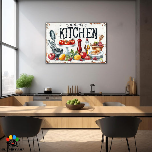 GUTTATY Farmhouse Wall Art Rustic Kitchen Decor, Ready to Hang Kitchen Wall Print Various Fruits and Kitchen Utensil,Vintage Posters Prints for Dinning Room Home Kitchen Restaurant Painting 32×48 Inch