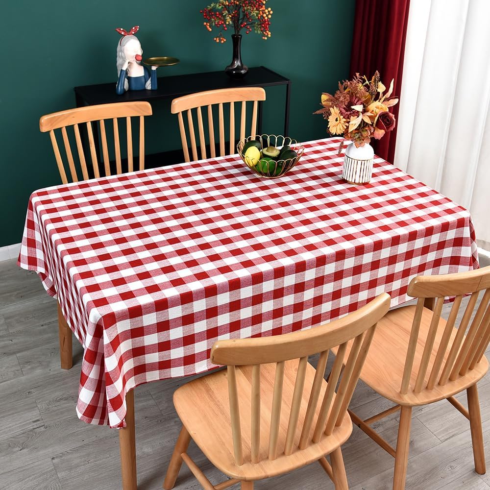Gingham Tablecloth Rectangle Table Cloth Heavy Duty Cotton Checkered Table Cover for Spring Picnic Kitchen Dining (C-Red, 52x86 inch)