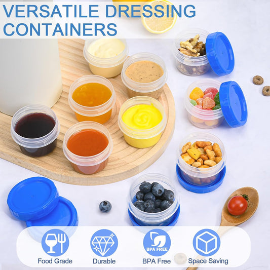 24 Pcs 2 oz Salad Dressing Container To Go Small Sauce Containers with Lids, Reusable Condiment Cups for Lunch Box, Airtight Freezer Storage Containers, Microwave & Dishwasher Safe