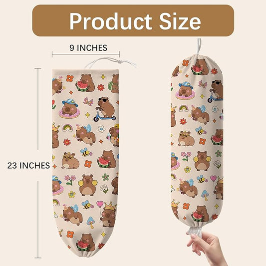 Capybara Plastic Bag Holder Dispenser, Plastic Grocery Bag Organizer & Wall Mount Paper Trash Bag Saver Storage for Kitchen Home Pantry Decor, Cute Animal Decor