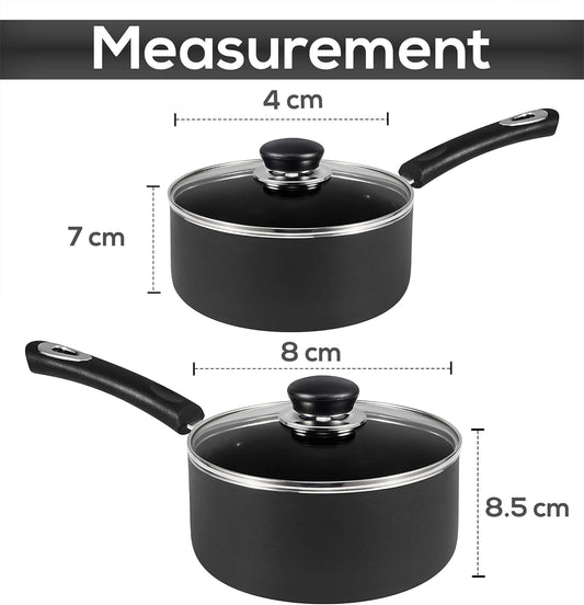 Utopia Kitchen Nonstick Stock Pot Saucepan Set with Lids, 1 Quart and 2 Quarts Multipurpose Stock Pots Set for Home, Kitchen or Restaurant, Grey & Black