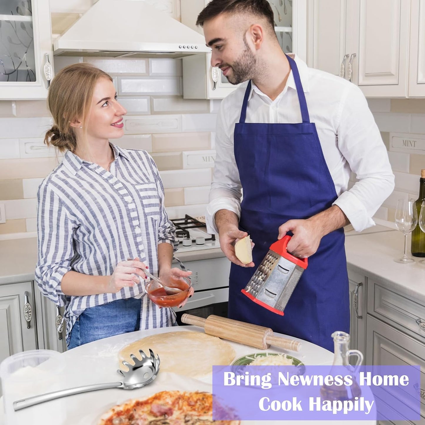 10.2 inch Spaghetti Spoon Server Pasta Spoon with Teeth Stainless Steel Pasta Spoons Spaghetti Server Utensil Stainless Steel Cooking Utensils Spoons Classic Dishwasher Safe